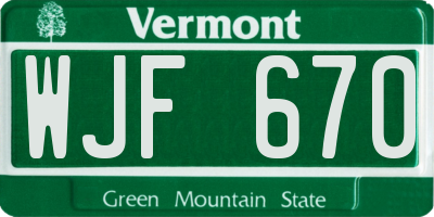 VT license plate WJF670