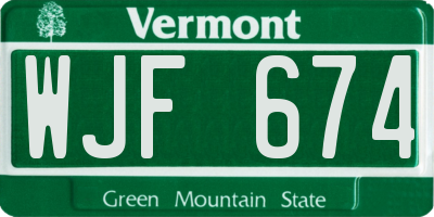 VT license plate WJF674