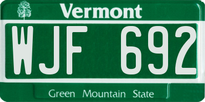 VT license plate WJF692
