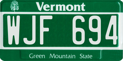 VT license plate WJF694