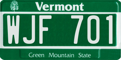 VT license plate WJF701