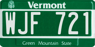 VT license plate WJF721