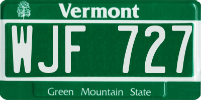 VT license plate WJF727