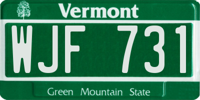 VT license plate WJF731