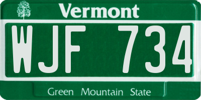 VT license plate WJF734