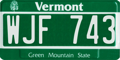 VT license plate WJF743
