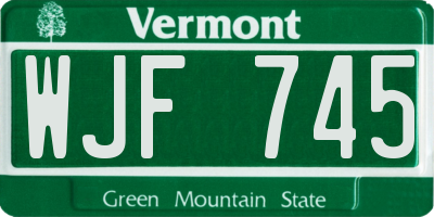 VT license plate WJF745