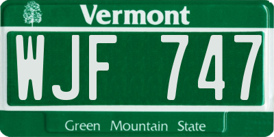 VT license plate WJF747