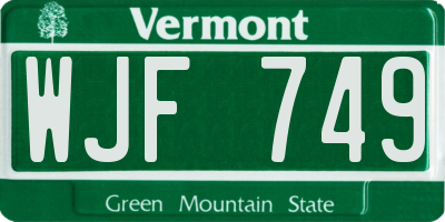 VT license plate WJF749