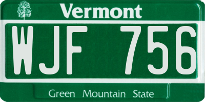 VT license plate WJF756