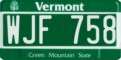 VT license plate WJF758