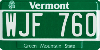 VT license plate WJF760