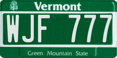 VT license plate WJF777