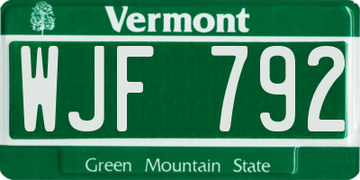 VT license plate WJF792