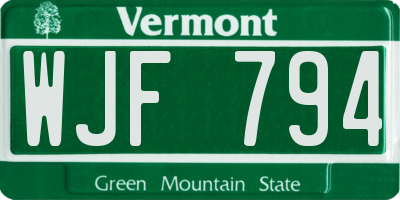 VT license plate WJF794