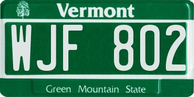 VT license plate WJF802