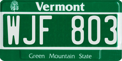VT license plate WJF803