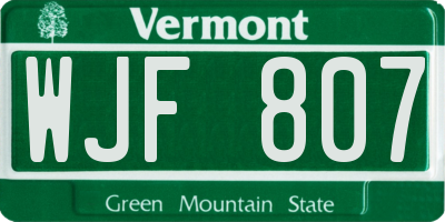 VT license plate WJF807
