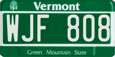 VT license plate WJF808