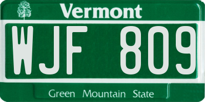 VT license plate WJF809