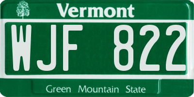 VT license plate WJF822