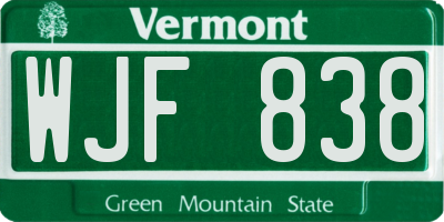 VT license plate WJF838