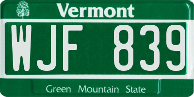 VT license plate WJF839