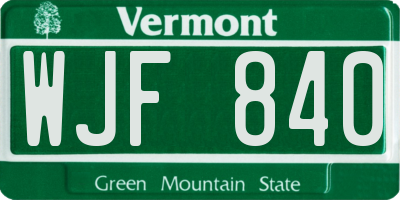 VT license plate WJF840