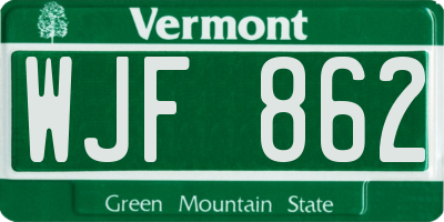 VT license plate WJF862