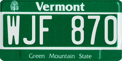 VT license plate WJF870