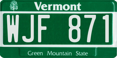 VT license plate WJF871