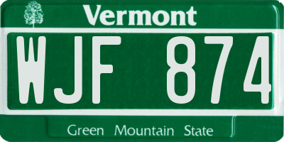 VT license plate WJF874