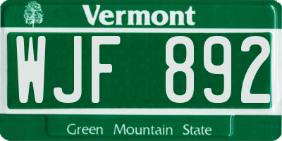 VT license plate WJF892