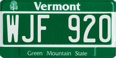 VT license plate WJF920