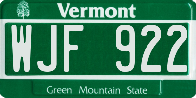 VT license plate WJF922