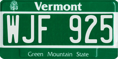 VT license plate WJF925