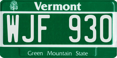 VT license plate WJF930