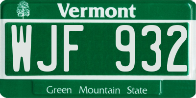 VT license plate WJF932