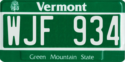 VT license plate WJF934