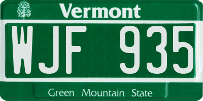 VT license plate WJF935