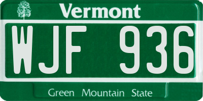 VT license plate WJF936