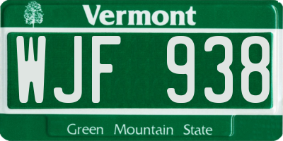VT license plate WJF938