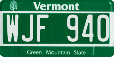 VT license plate WJF940