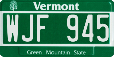 VT license plate WJF945