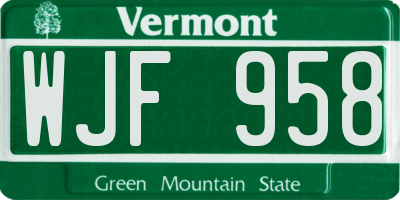 VT license plate WJF958