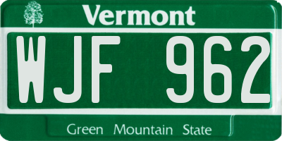 VT license plate WJF962