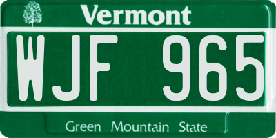 VT license plate WJF965