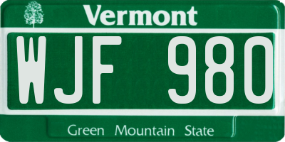 VT license plate WJF980