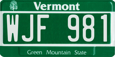 VT license plate WJF981