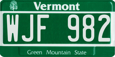 VT license plate WJF982